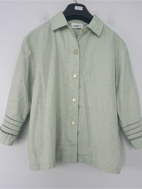 Parisian Works Linen Blend Button Shirt Womens 8P Sage Green Coastal Grandmacore